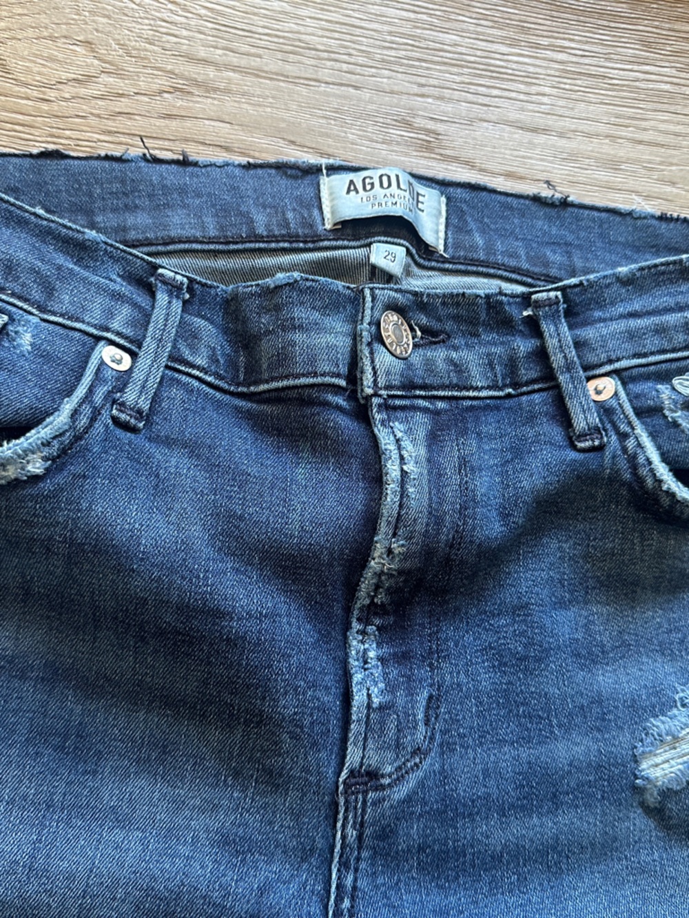 Agolde Dark Blue Distressed Skinny Jeans